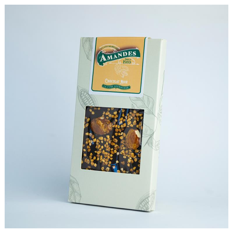 TABLETTE CHOCOLAT NOIR & AMANDES CARAMELISEES 100G